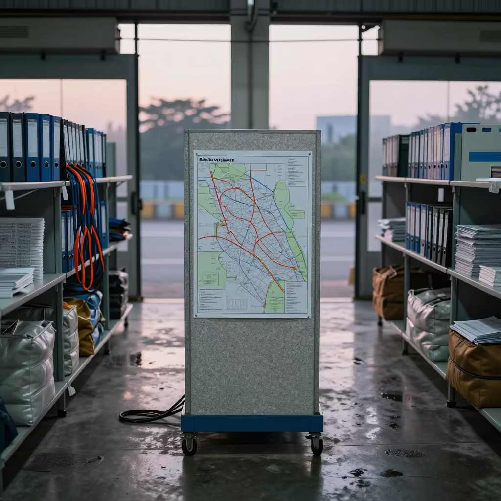 Dawn Logistics Route Map Bin at Vadodara Station in at a fulfillment packing station in Vadodara