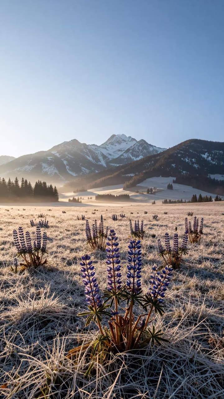 Dawn Lupine Meadow Bavaria Winter Rays in in Bavaria