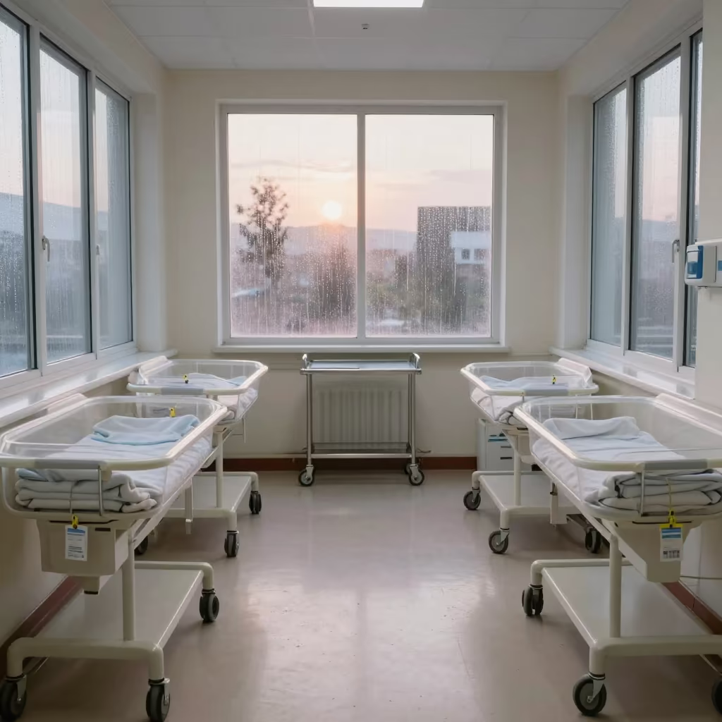 Dawn Maternity Recovery Room Kabul Hospital in inside a hospital corridor near Kabul