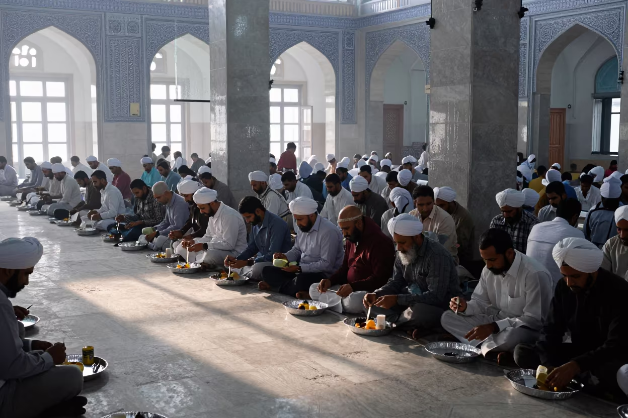 Dawn Meals in Sangalkam Prayer Hall in in a mosque prayer hall in Sangalkam