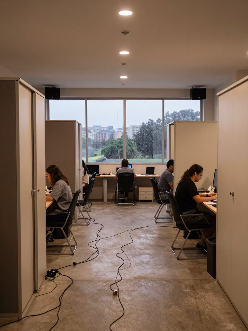 Dawn Meeting Room Tiny Shoebox Buildings in inside an open-plan office bay near Curitiba