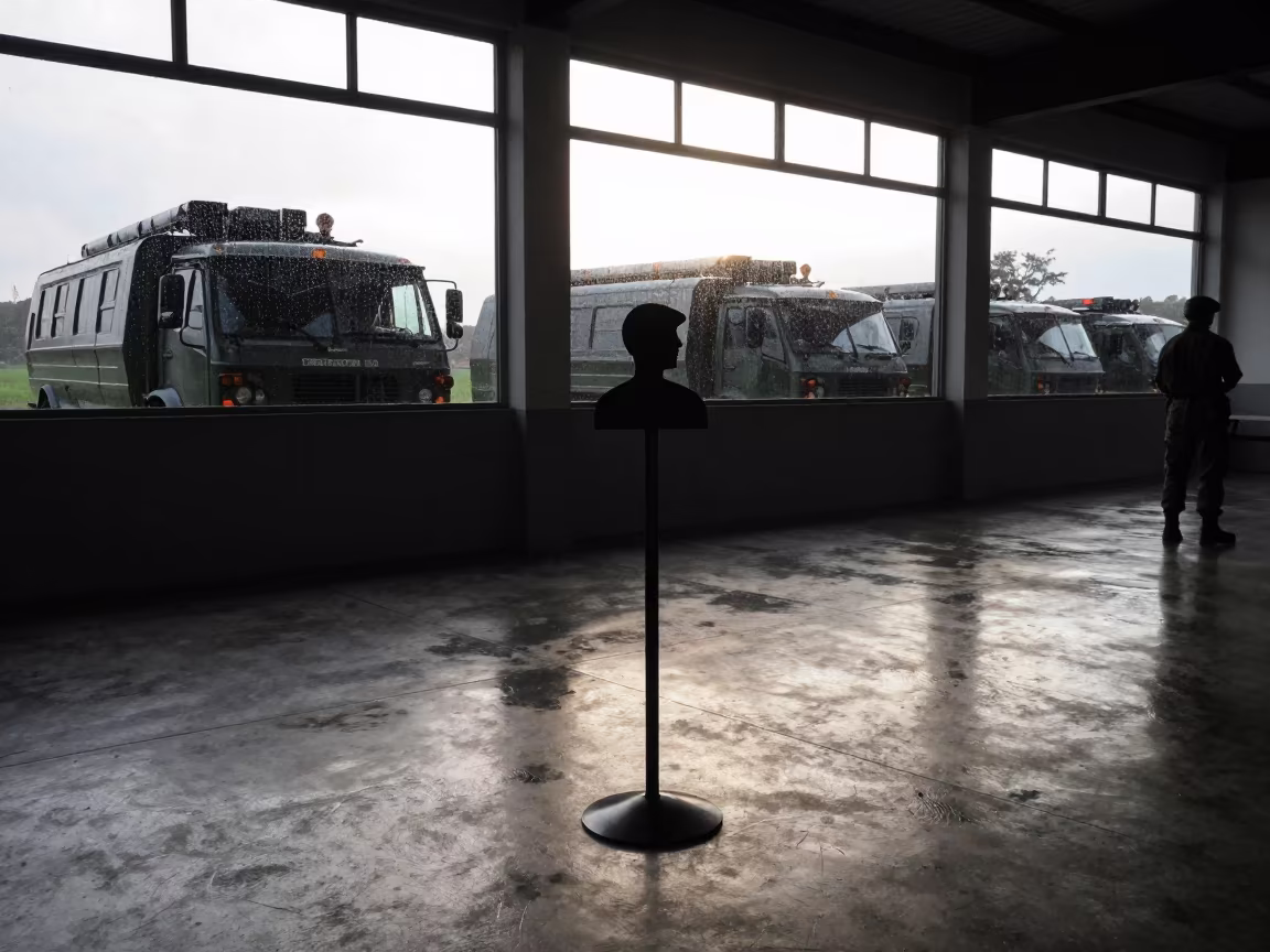 Dawn Mess Hall Allergy Card Stand Silhouette in in a mess hall before service in Minas Gerais