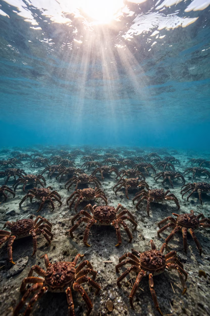Dawn Migration of Spider Crabs on Australian Sea Floor in in Australia