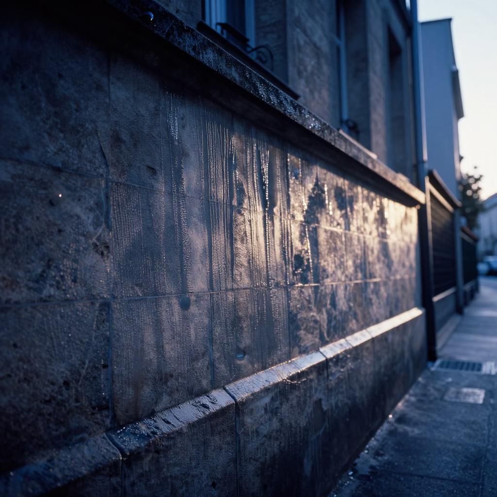 Dawn Mist and Condensation on Parisian Stone Walls Before Sunrise in in Paris, France