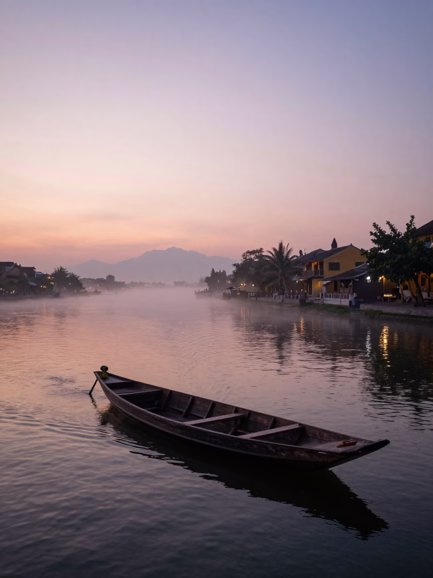 Dawn Mist at The Still Hours Before Dawn Light in Hoi An in in Hoi An, Vietnam
