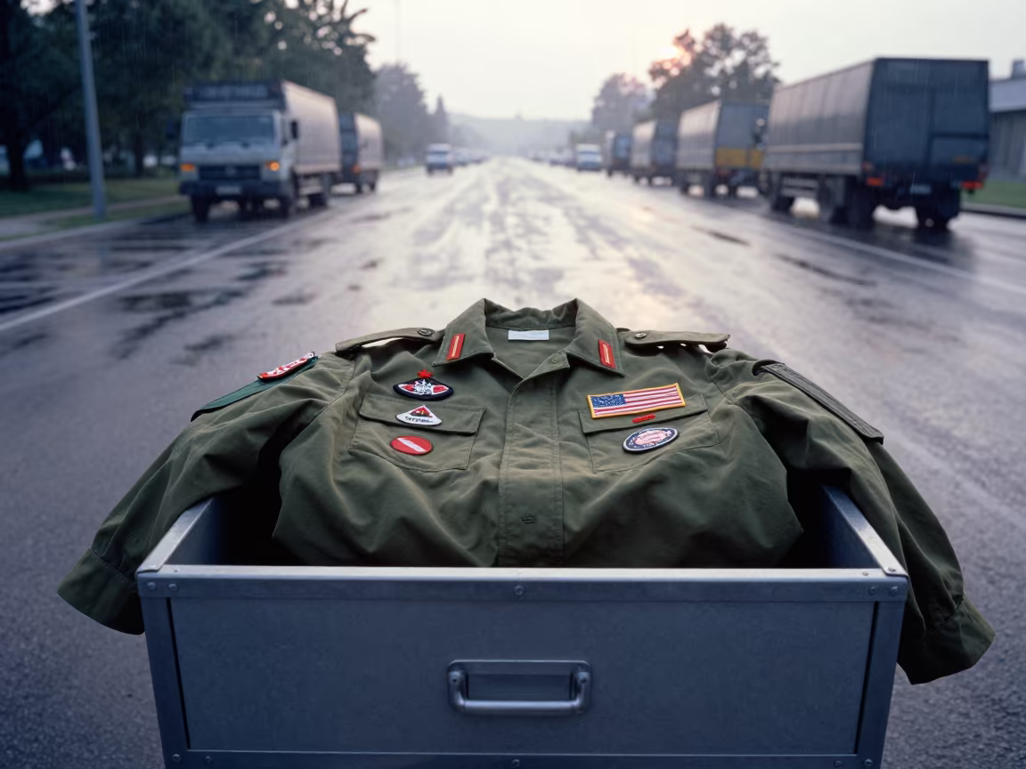 Dawn Mist Over Military Patch Drawer in beside a convoy halt on open ground near Hafizabad