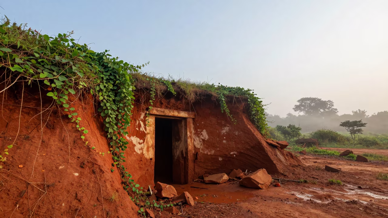 Dawn Mist Over Collapsed Mine Entrance Bamako in near Bamako