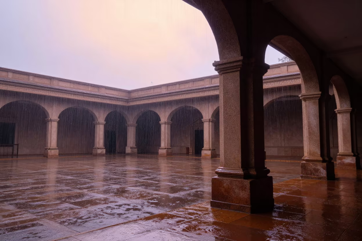 Dawn Mist in Windhoek Temple Courtyard in in a temple courtyard near Windhoek