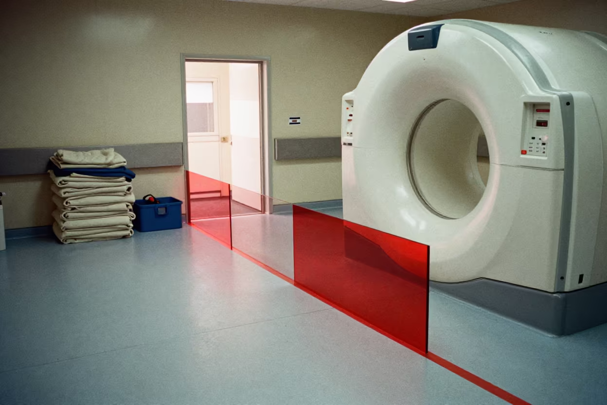 Dawn MRI Suite Transparent Warning Line in inside a hospital imaging bay in Az Zubayr