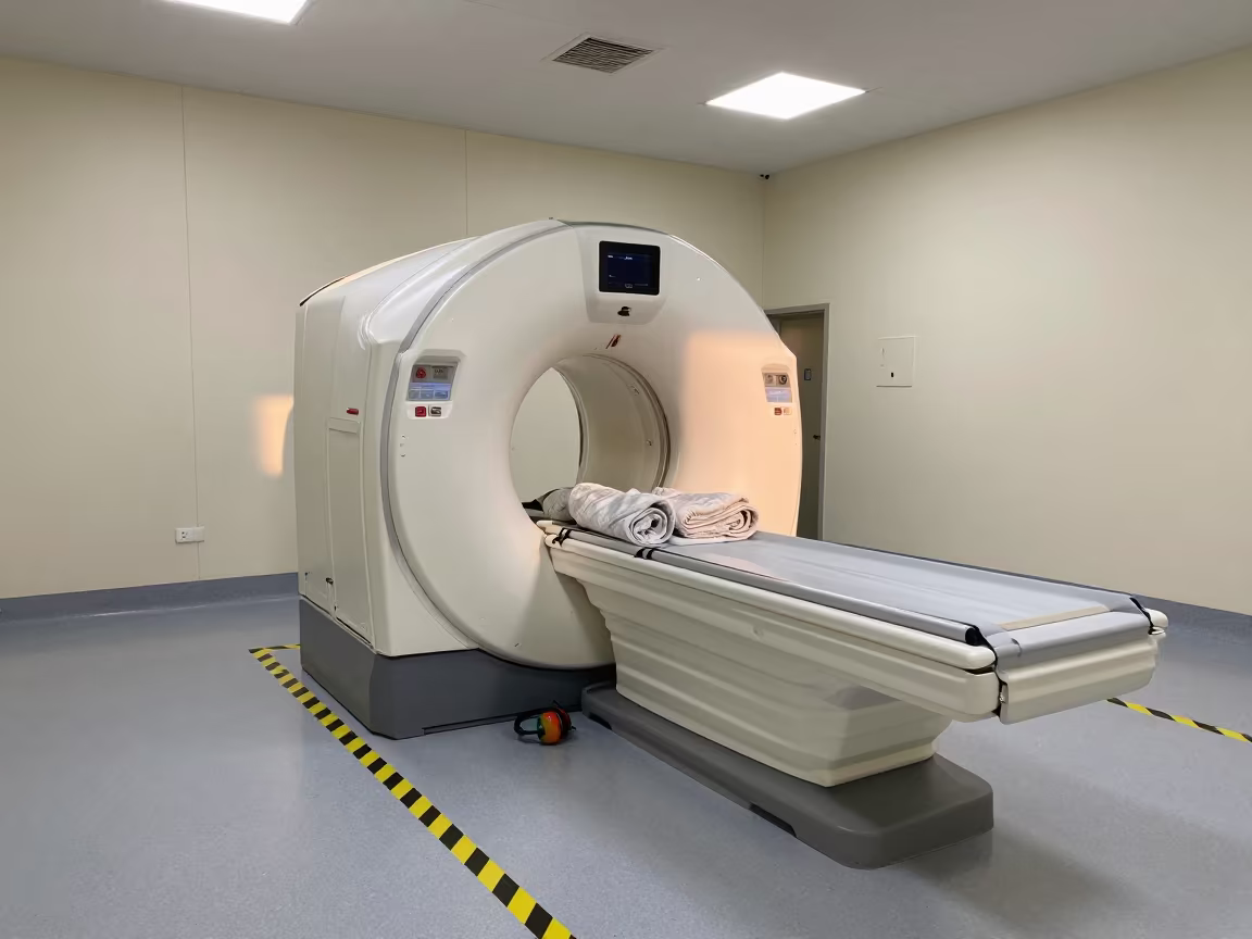 Dawn MRI Suite with Warning Line and Staged Blankets in inside a radiology imaging room in Al Hudaydah