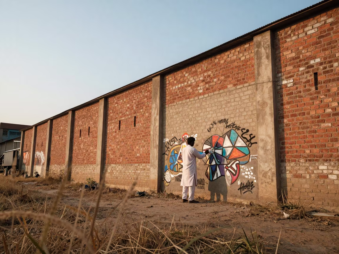 Dawn Mural Artist Painting Varanasi Wall in near Varanasi