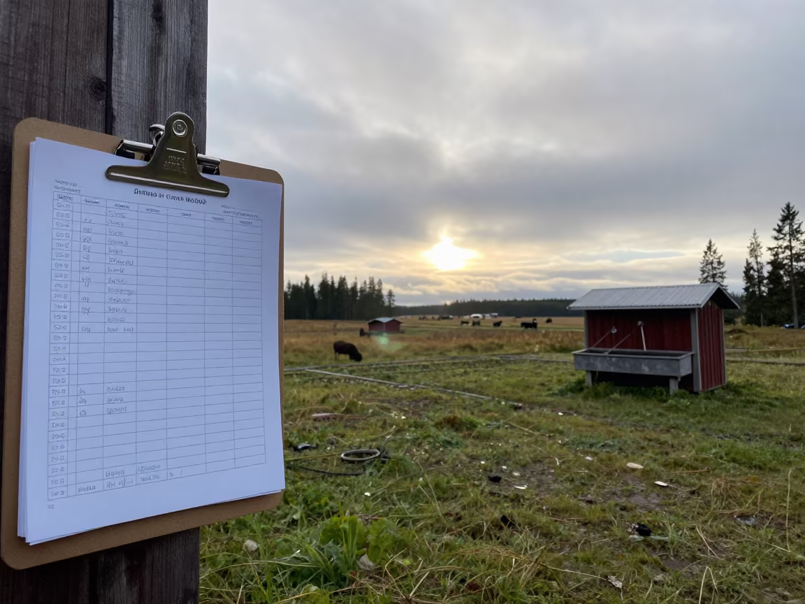 Dawn Pasture Clipboard Wall Finland in near a windbreak and water trough in Finland