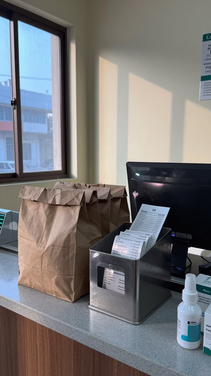 Dawn Pharmacy Counter Delhi Nurse Station in at a nurse station under monitor glow near Connaught Place, Delhi