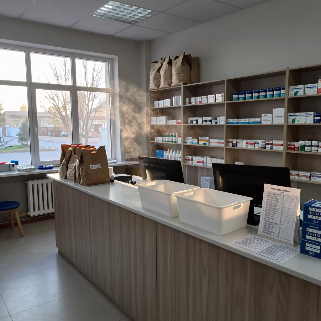 Dawn Pharmacy Counter Inside Diyarbakir Rehab Gym in inside a rehabilitation gym near Diyarbakır