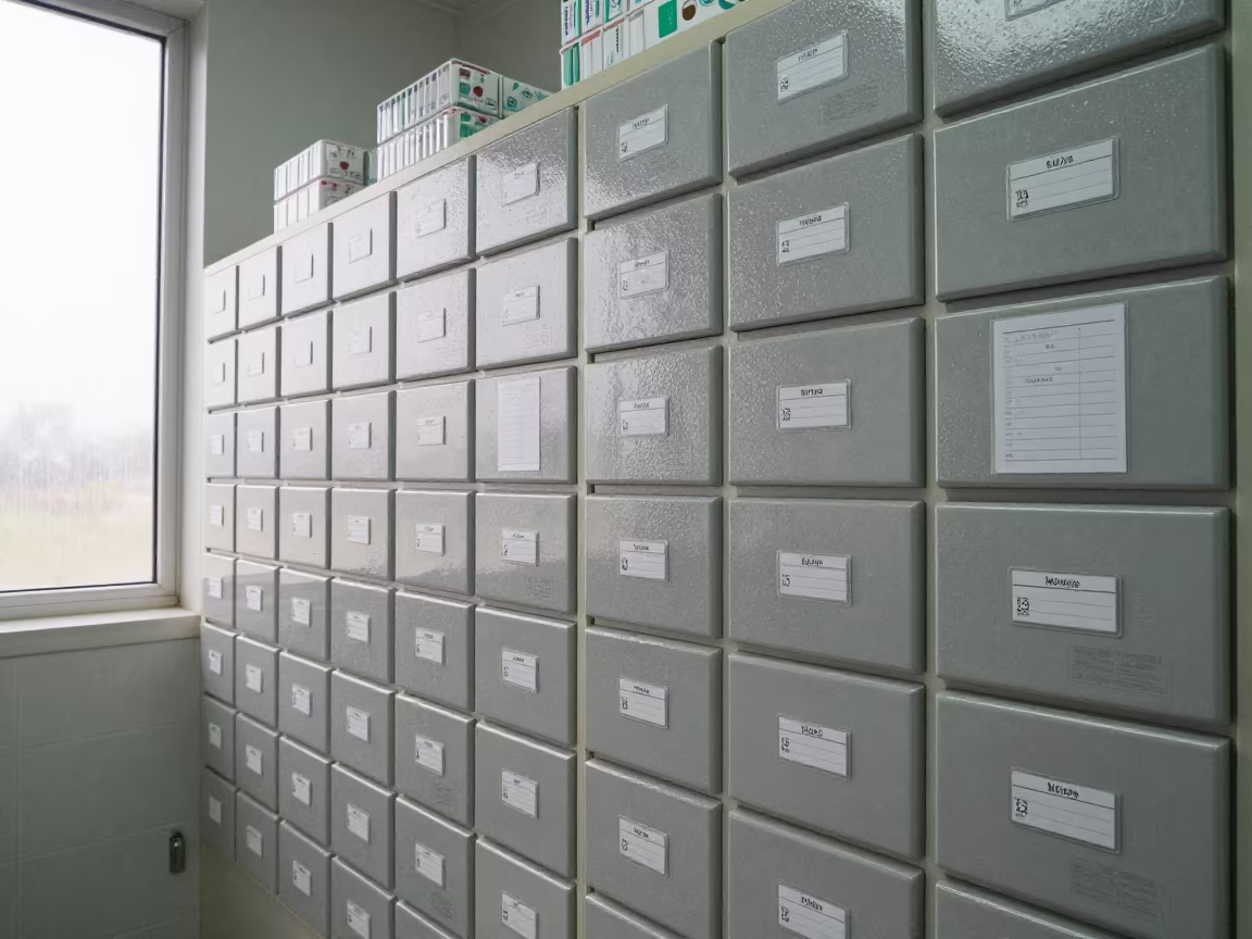 Dawn Pharmacy Drawer Wall in Mutare Clinic in in a surgical prep area in Mutare