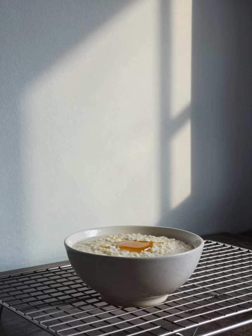 Dawn Porridge Bowl Honey Drizzle Bakery Rack in on a bakery cooling rack in Osogbo