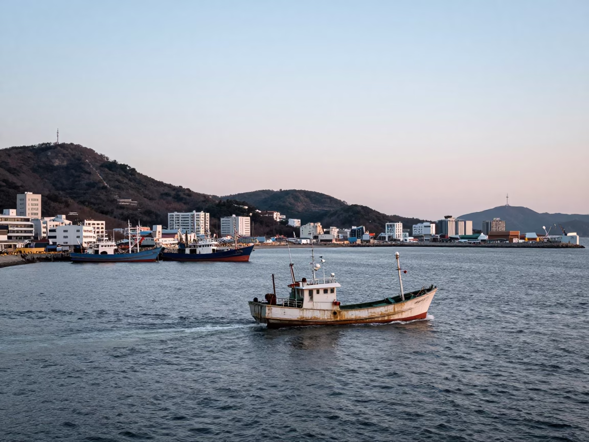 Dawn Port in Busan at Nautical Dawn Light in in Busan, South Korea