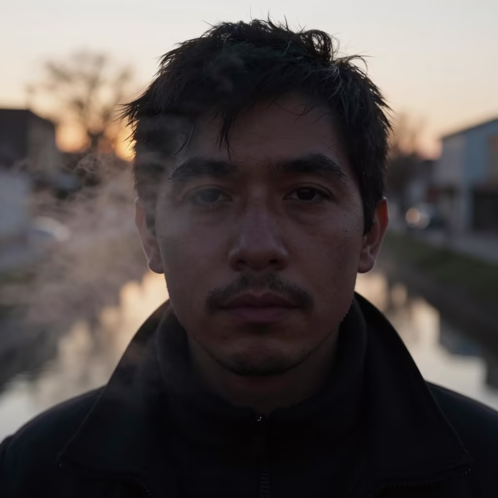 Dawn Portrait by Canal with Steam and Dust in beside a canal in Guadalupe