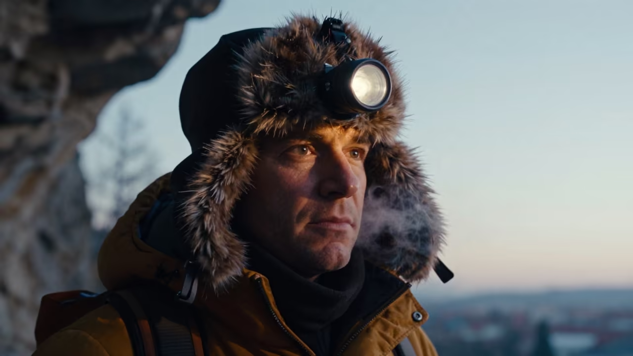 Dawn Portrait of Cave Explorer in Wroclaw in in Wroclaw