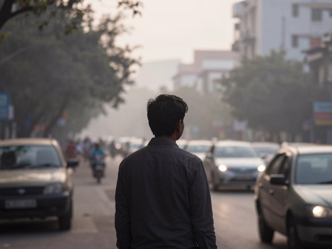 Dawn Portrait with City Traffic Double Exposure in near Pune