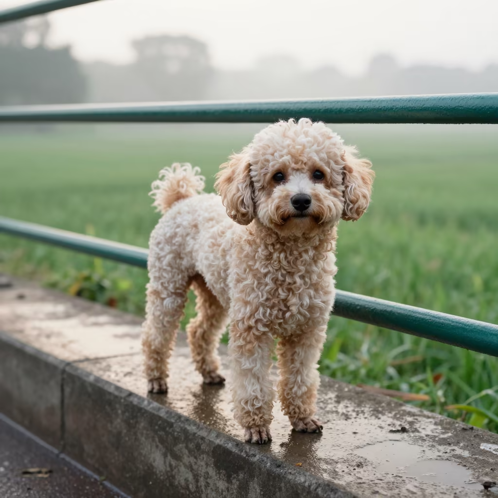 Dawn Portrait Teacup Poodle Kandawgyi Park in along a quiet park path with soft open shade and a clean background in Kandawgyi, Yangon