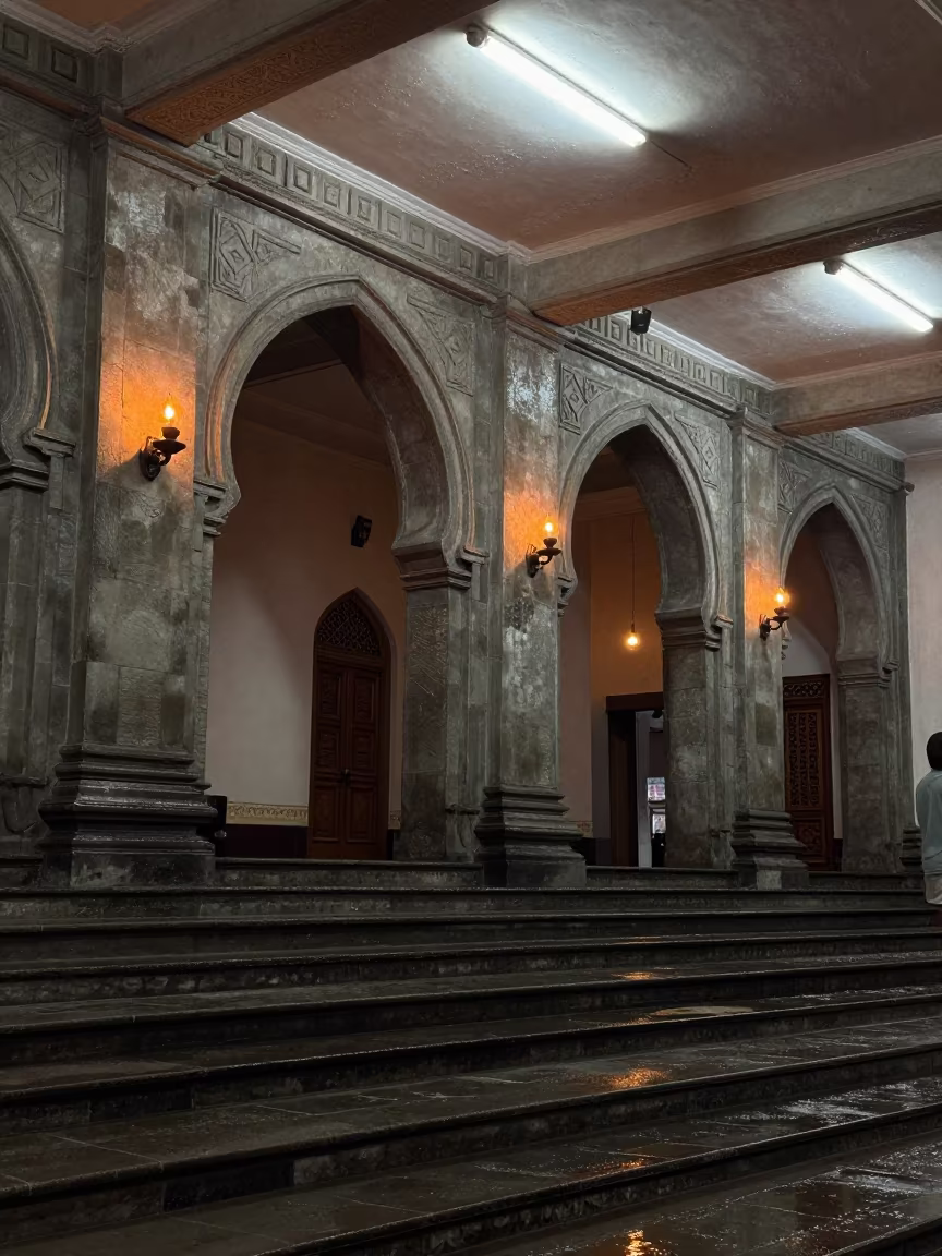 Dawn Prayer Hall Bali Mosque Steps in in a mosque prayer hall in Denpasar