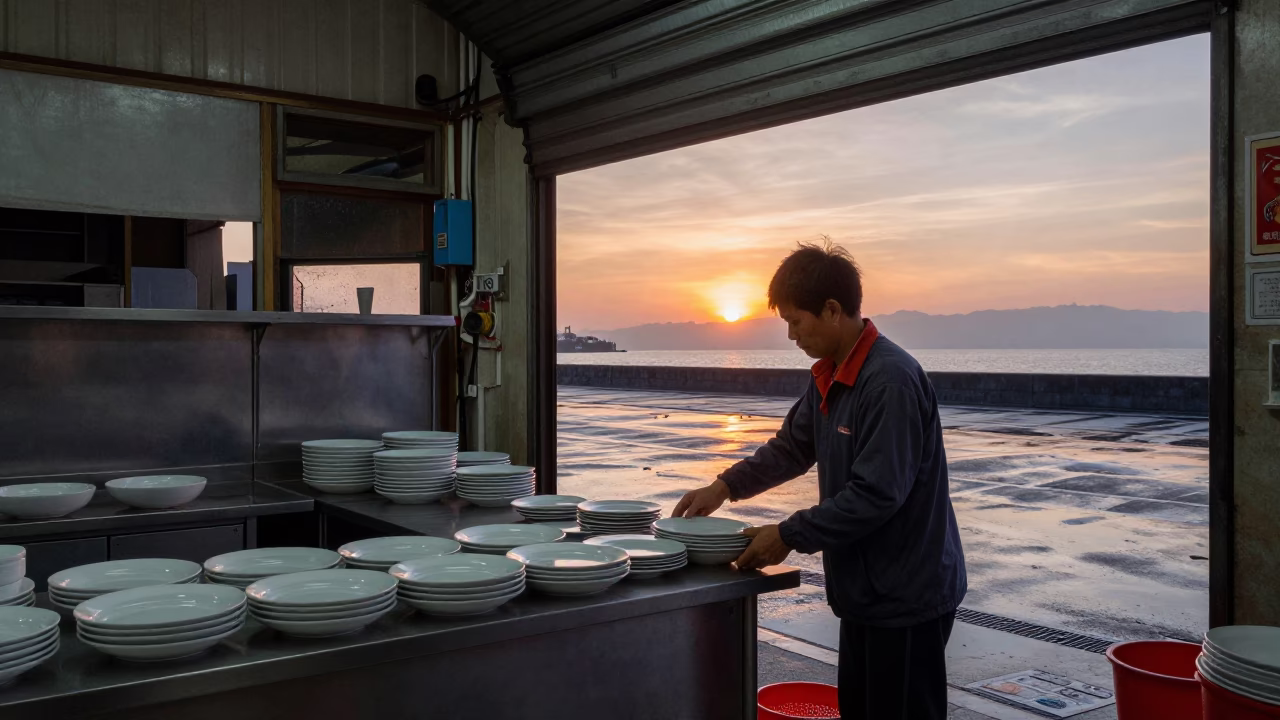 Dawn Preparation in Kaohsiung at The Still Hours Before Dawn Light in in Kaohsiung, Taiwan