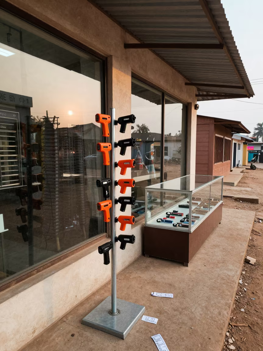 Dawn Price Guns Charging Rack Kaduna Storefront in inside a storefront display zone in Kaduna