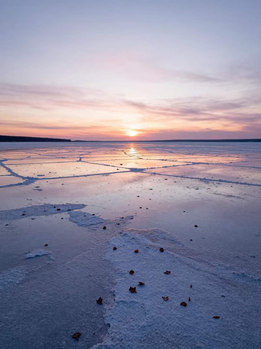 Dawn Reflections on Yellowknife Salt Flat in near Yellowknife