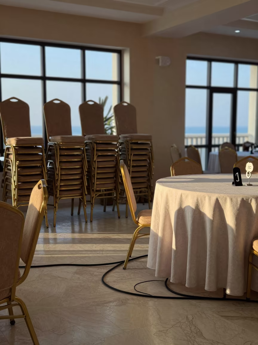 Dawn Reset in Spa Banquet Hall with Table Numbers in inside a spa reception in Riffa