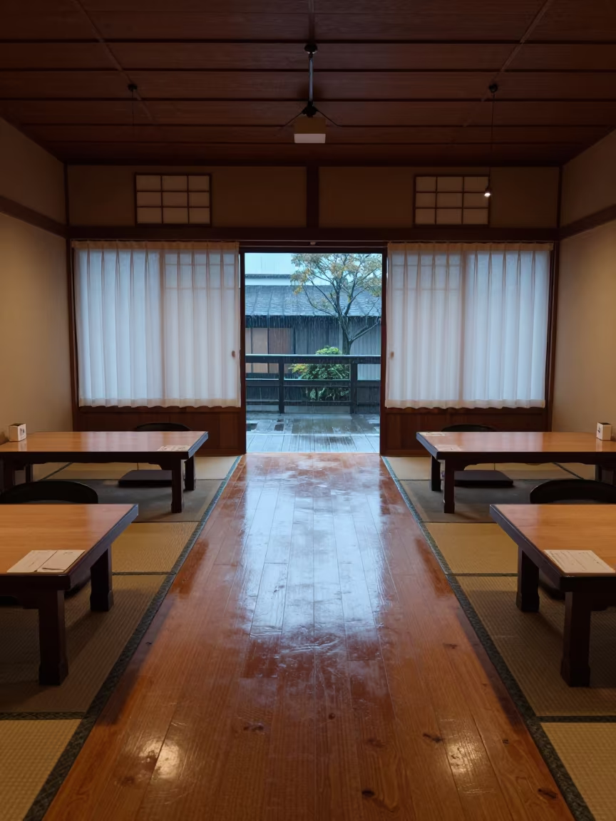 Dawn Reset in Umeda Banquet Hall in inside a banquet hall before service in Umeda, Osaka