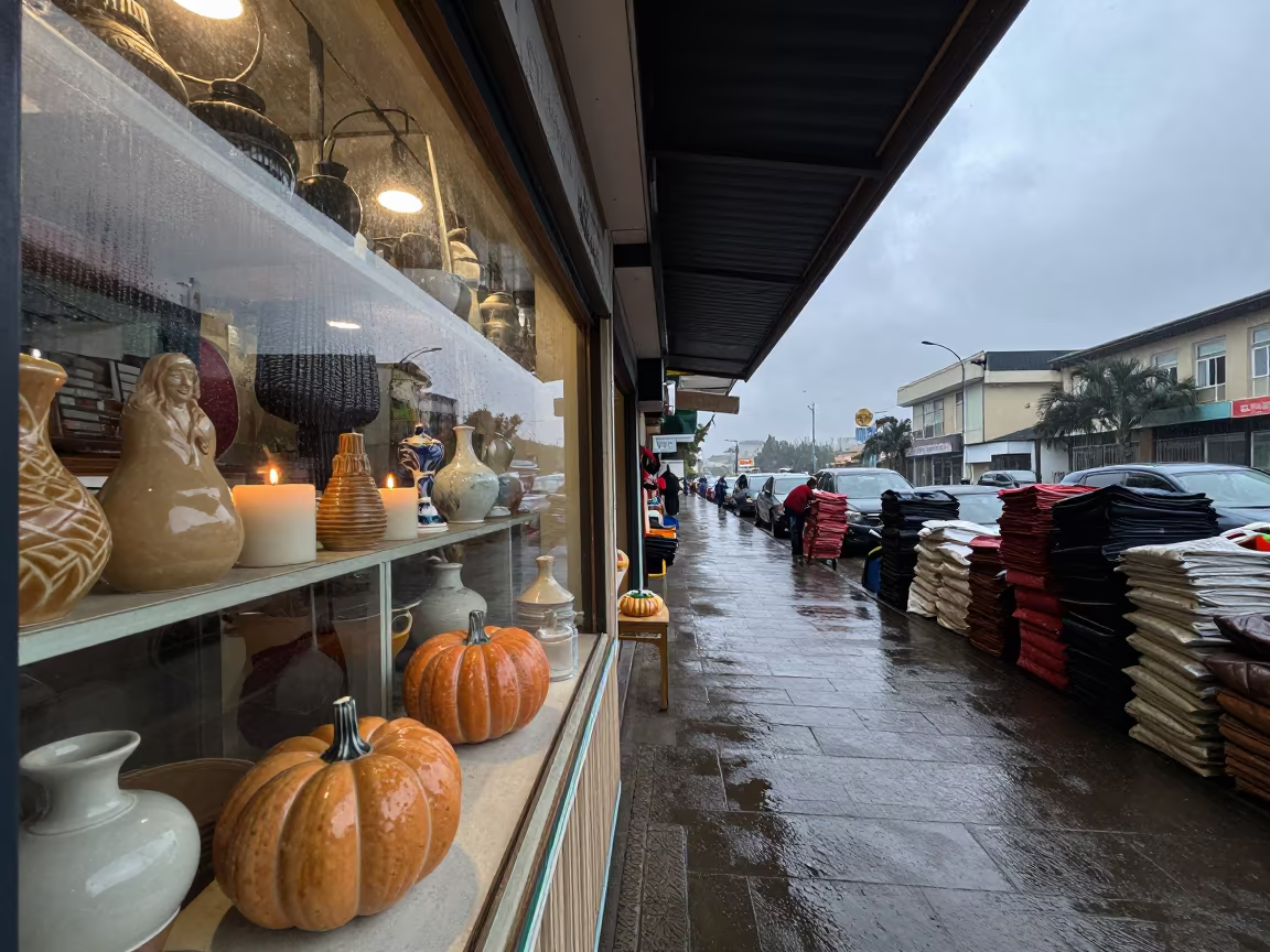Dawn Retail Candles Near Meskel Square Addis Ababa in at a cash wrap counter with bags stacked nearby near Meskel Square, Addis Ababa