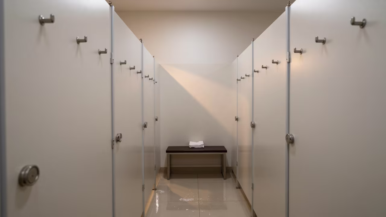 Dawn Retail Fitting Room with Hooks and Bench in inside a bright retail aisle in Vadodara