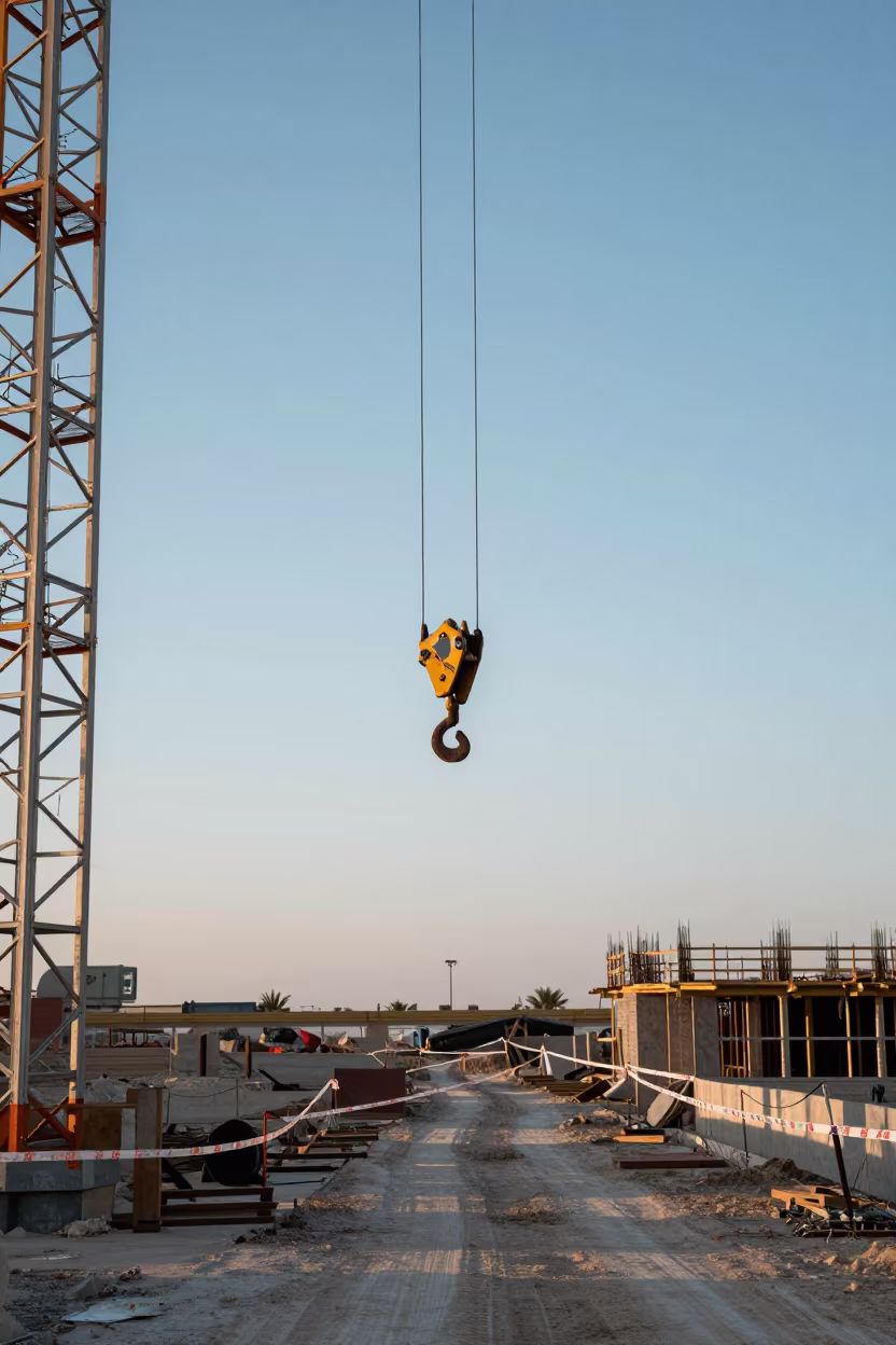 Dawn Rigging Zone Suez Excavation Site in inside a taped-off excavation edge in Suez