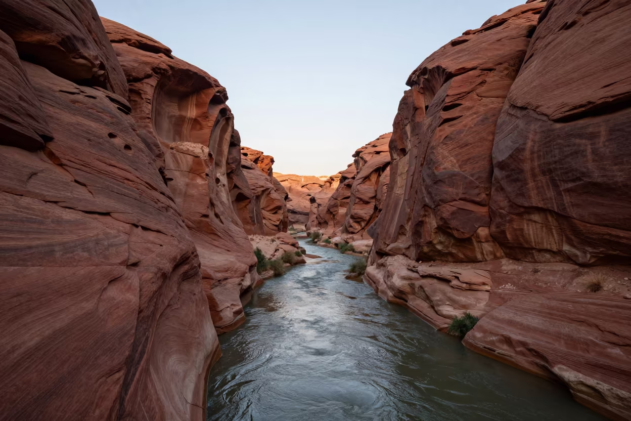 Dawn River Red Sandstone Canyon Doha in near Doha