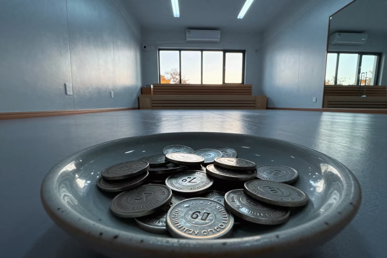 Dawn Sauna Token Dish Spin Studio Suzhou in inside a spin studio under class lights in Suzhou