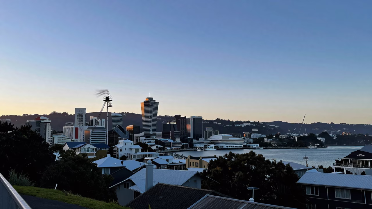 Dawn Scene in Wellington at First Light Of Dawn in in Wellington, New Zealand