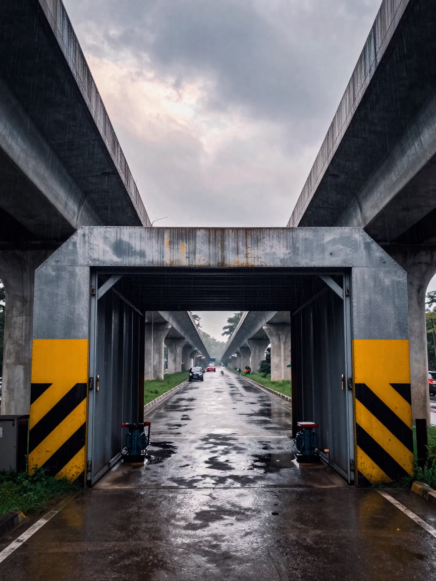 Dawn Service Tunnel Under Windy Papua Overpass in across a windy overpass interchange in Papua