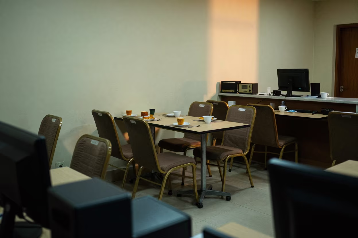 Dawn Setup in Bangalore Breakfast Room in inside a breakfast room before opening near Bangalore