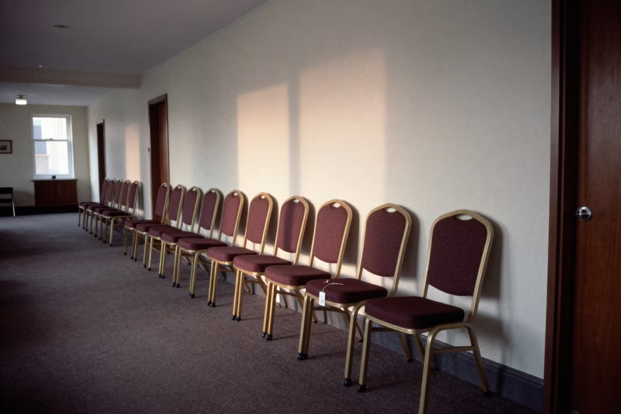 Dawn Setup Corridor Liverpool Banquet Chairs in in a quiet guest corridor in Liverpool
