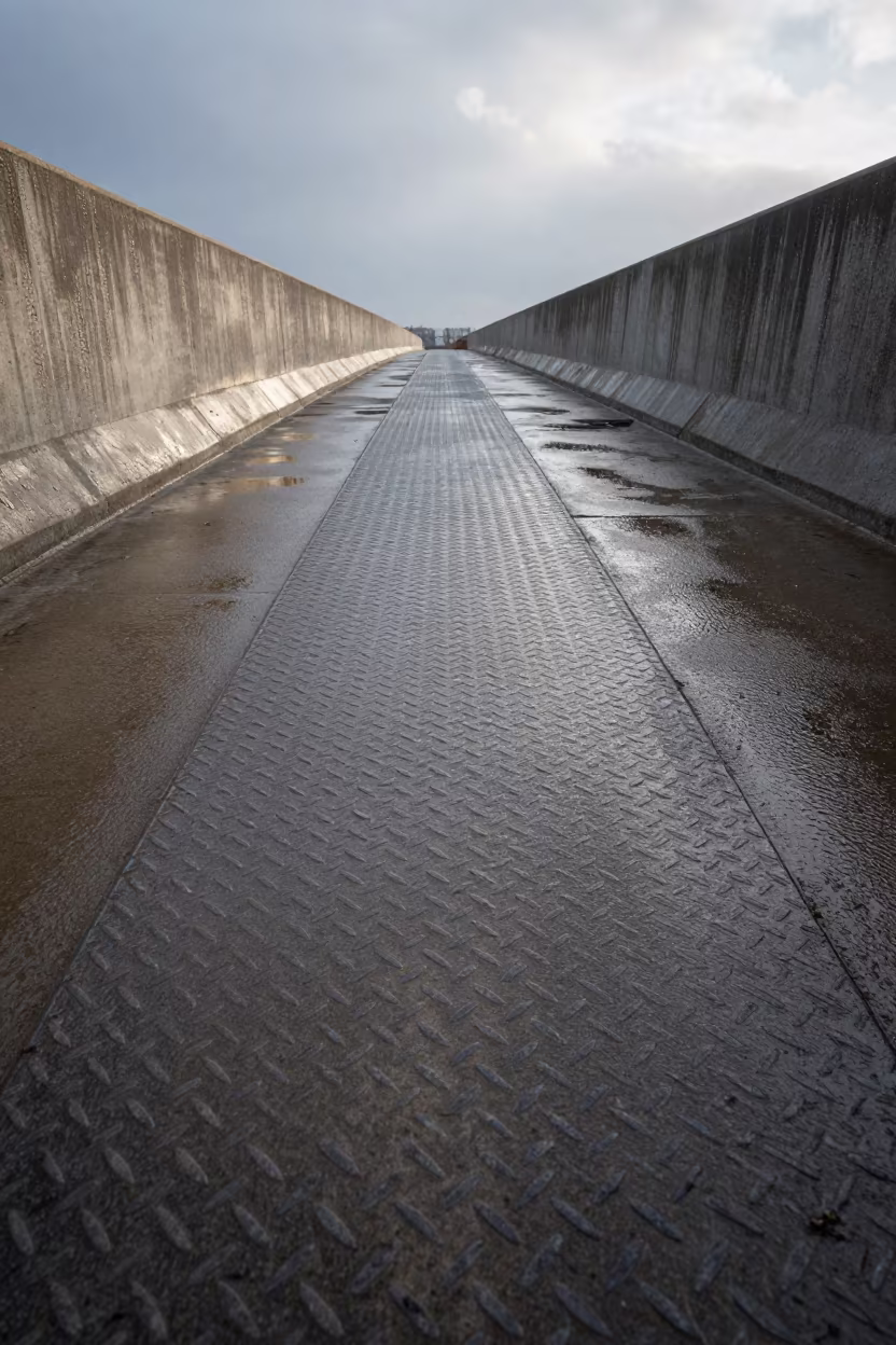 Dawn Shadows on Bridge Walkway Groningen in along a bridge maintenance walkway in Groningen