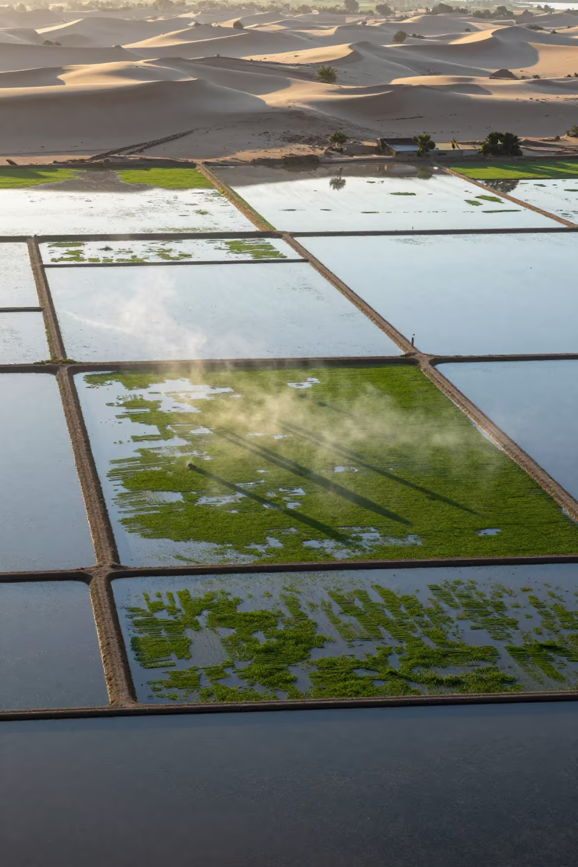 Dawn Shadows Over Rice Terraces Near İnegöl in above dune fields and dry wadis near İnegöl