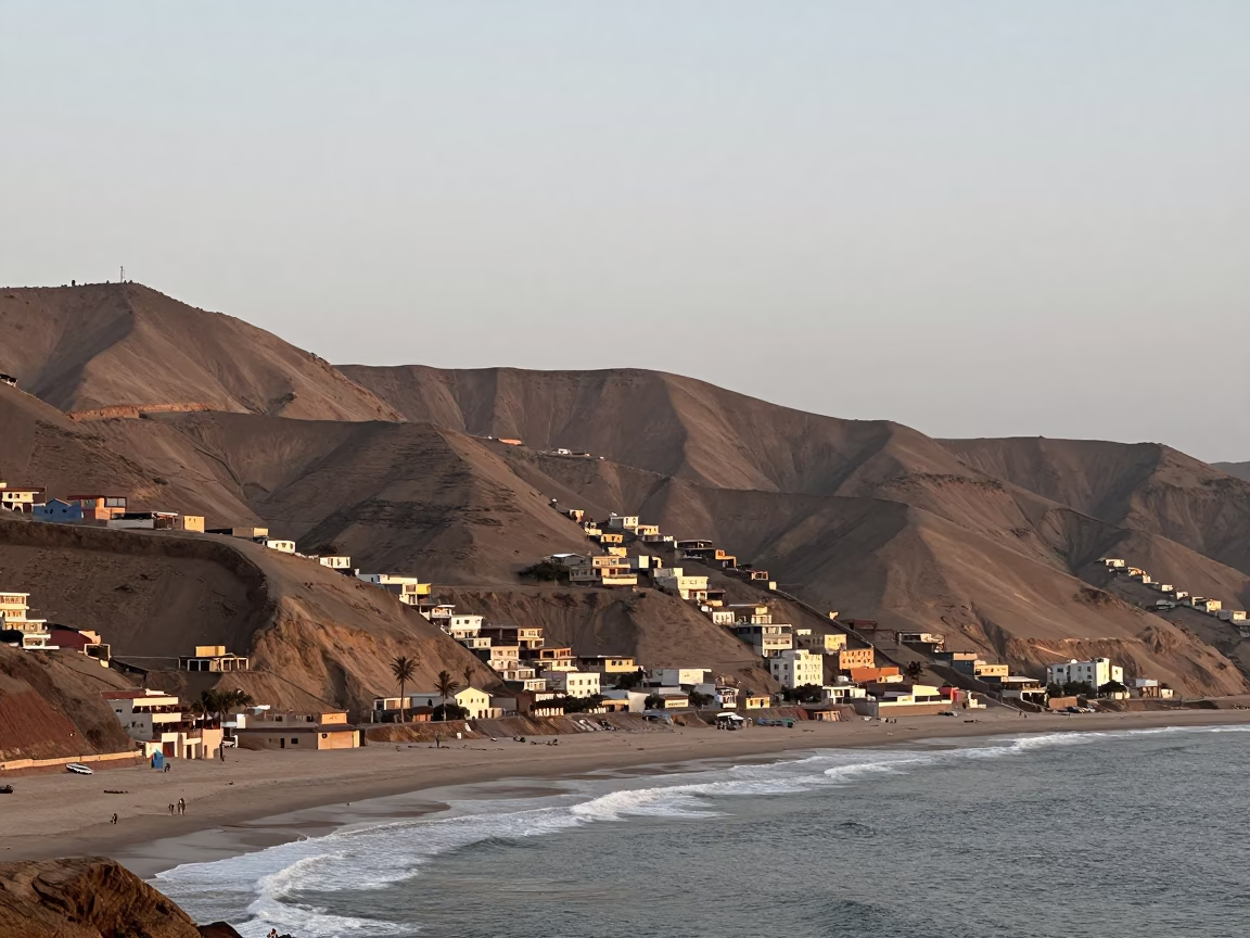 Dawn Skyline of Lima Peru Coastal Desert Hills and Pacific Ocean Horizon in in Lima, Peru