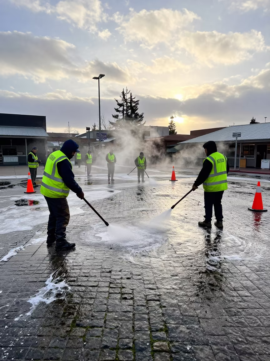Dawn Soap Spray on Las Vegas Fish Market Cobbles in in a public square near Las Vegas
