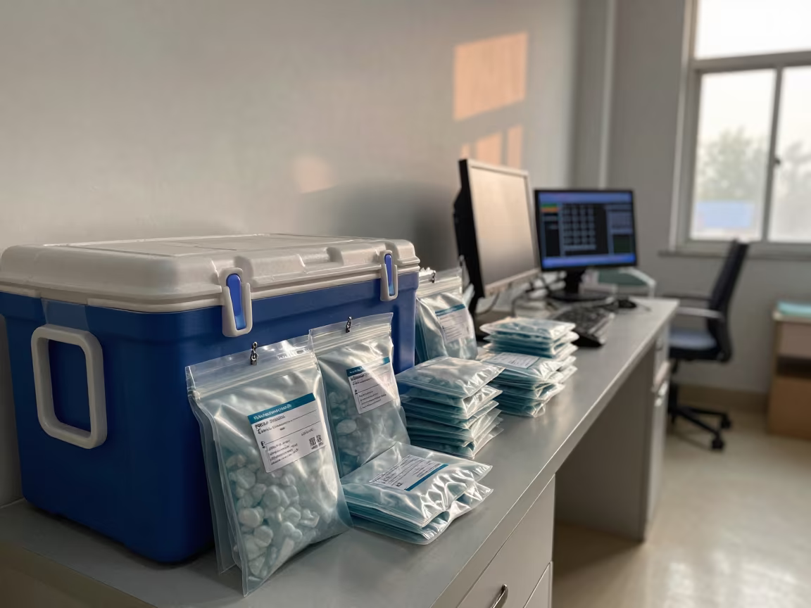 Dawn Specimen Cooler at Nurse Station Guwahati in at a nurse station under monitor glow in Guwahati