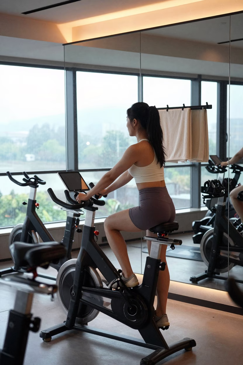 Dawn Spin Bike and Gear in Ningbo Gym in along a row of machines in a bright gym in Ningbo