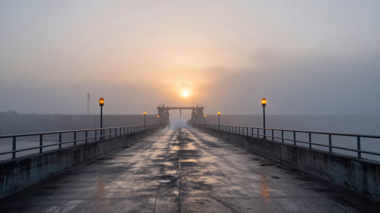 Dawn Spray on Mexican Hydro Dam Crest Road in beside a hydroelectric intake in Mexico