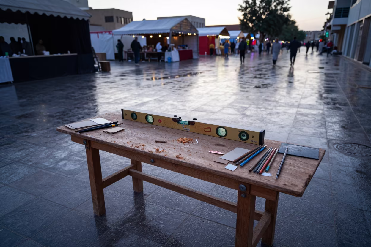 Dawn Staging Bench Sanaa Festival Brushes in at a festival street procession in Sanaa