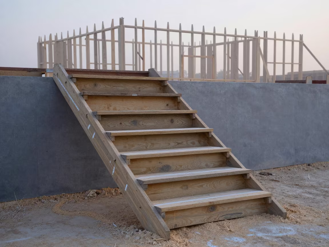 Dawn Staircase at Qatar Construction Site in beside a framed building shell in Qatar