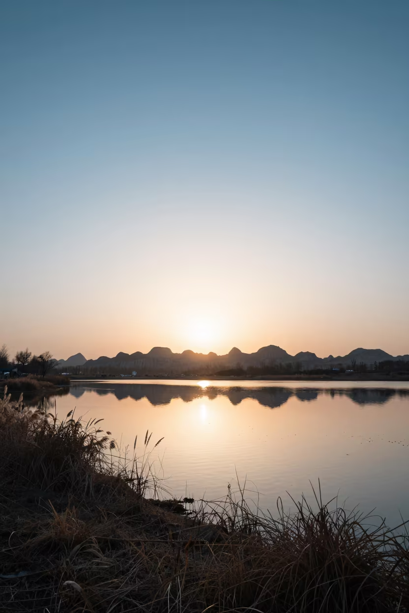 Dawn Star Reflection on Floodplain Lake Near Zhengzhou in across a floodplain after rain near Zhengzhou